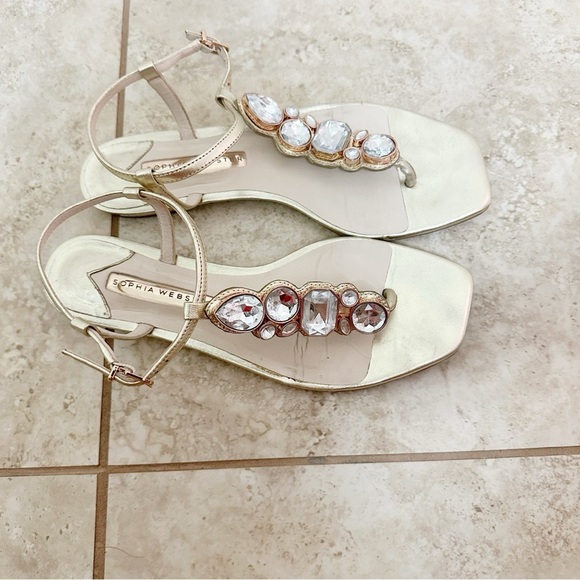SOPHIA WEBSTER Ritzy Embellished Metallic Leather Thong Sandals size 7 - Picture 3 of 9